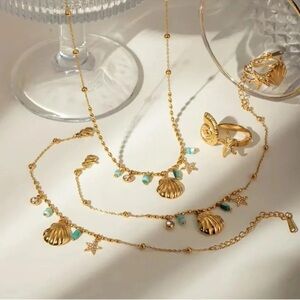 Anthropologie Seashell Star 18K Gold Stainless Steel Waterproof Necklace